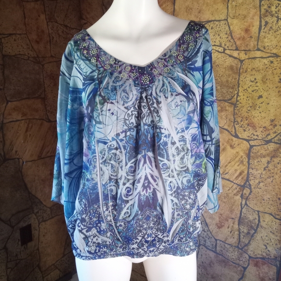 Denver Hayes Blue and Purple Embellished Blouse - Picture 1 of 4